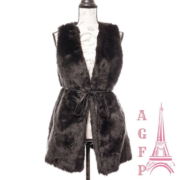 Jolt Jackets & Blazers - Jolt Vegan belted black faux Fur winter vest